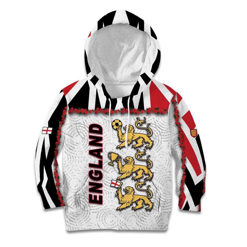 Custom England Football Kid Hoodie Gold Lions And Minimalist Floral