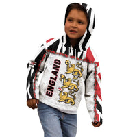 Custom England Football Kid Hoodie Gold Lions And Minimalist Floral