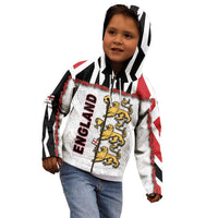 Custom England Football Kid Hoodie Gold Lions And Minimalist Floral