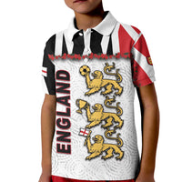 Custom England Football Kid Polo Shirt Gold Lions And Minimalist Floral