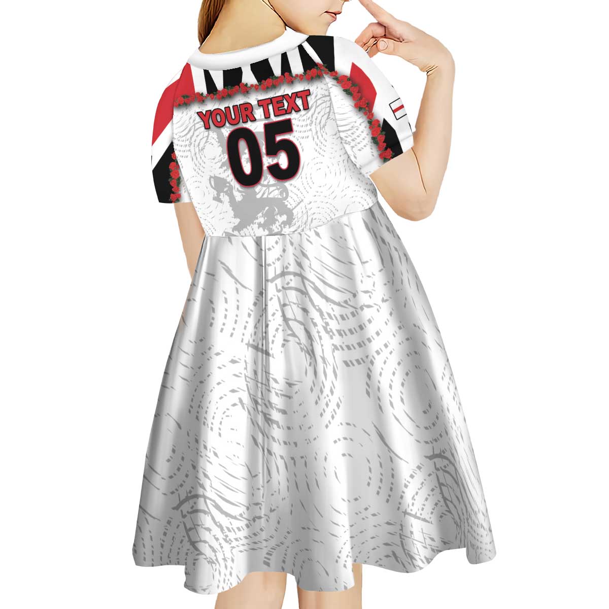Custom England Football Kid Short Sleeve Dress Gold Lions And Minimalist Floral