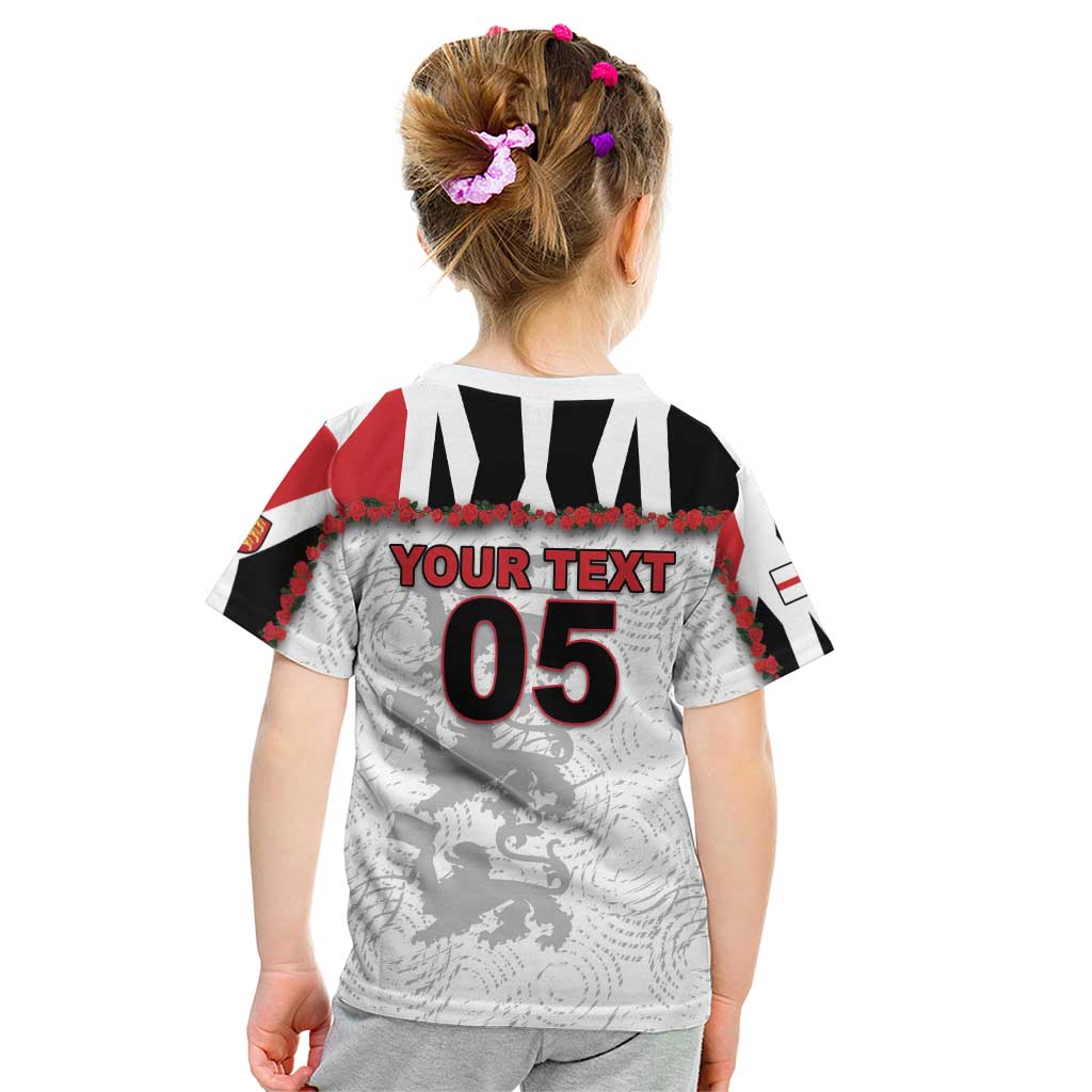 Custom England Football Kid T Shirt Gold Lions And Minimalist Floral