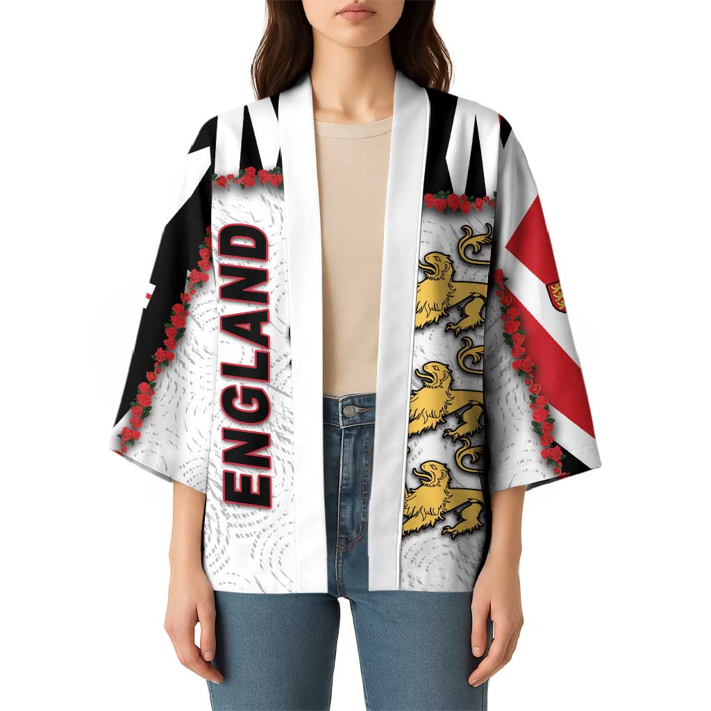 Custom England Football Kimono Gold Lions And Minimalist Floral