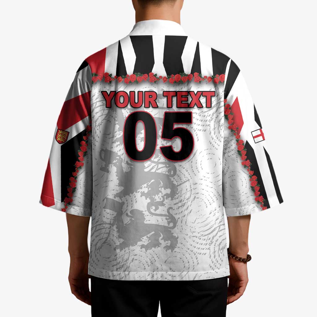 Custom England Football Kimono Gold Lions And Minimalist Floral