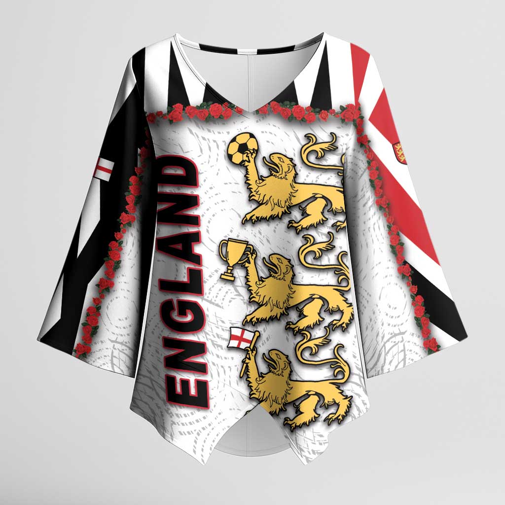 Custom England Football Kimono Sleeve Blouse Gold Lions And Minimalist Floral