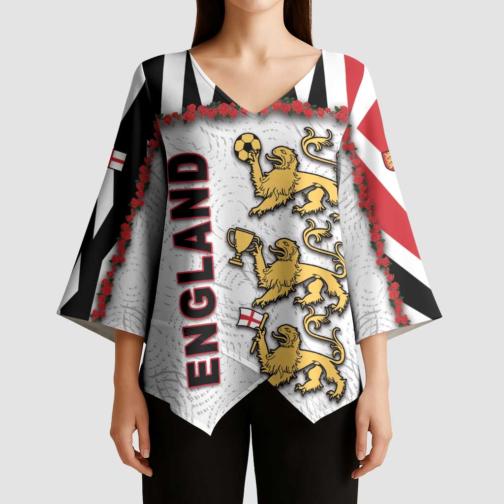 Custom England Football Kimono Sleeve Blouse Gold Lions And Minimalist Floral