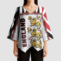 Custom England Football Kimono Sleeve Blouse Gold Lions And Minimalist Floral