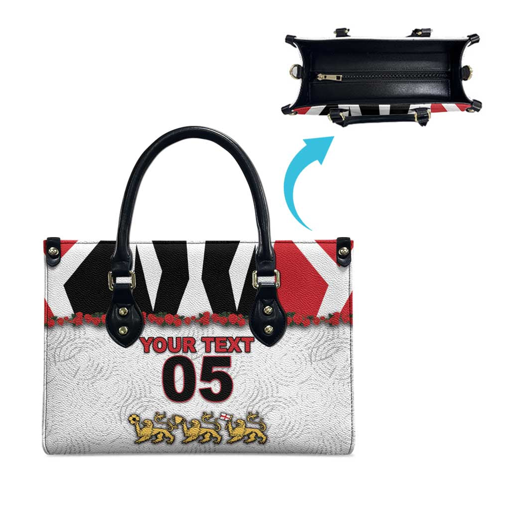 Custom England Football Leather Bag Gold Lions And Minimalist Floral