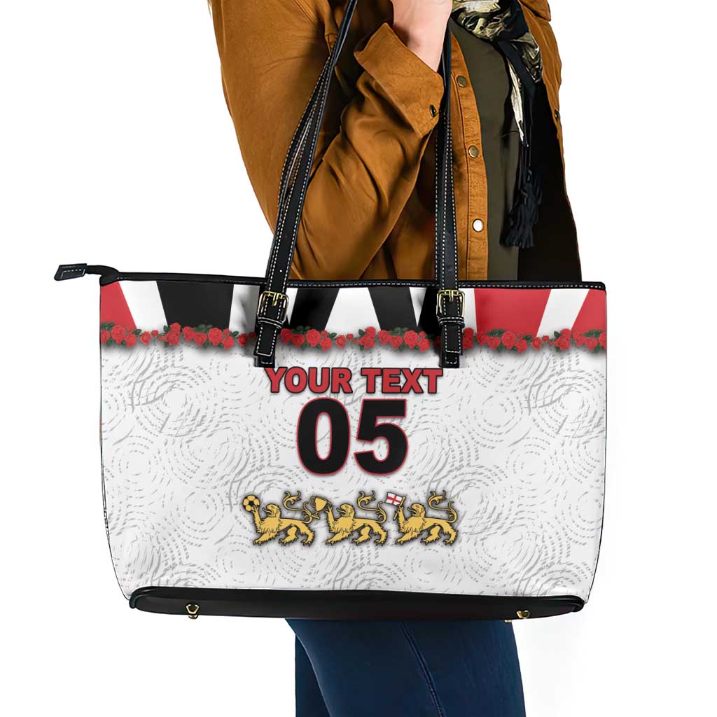 Custom England Football Leather Tote Bag Gold Lions And Minimalist Floral