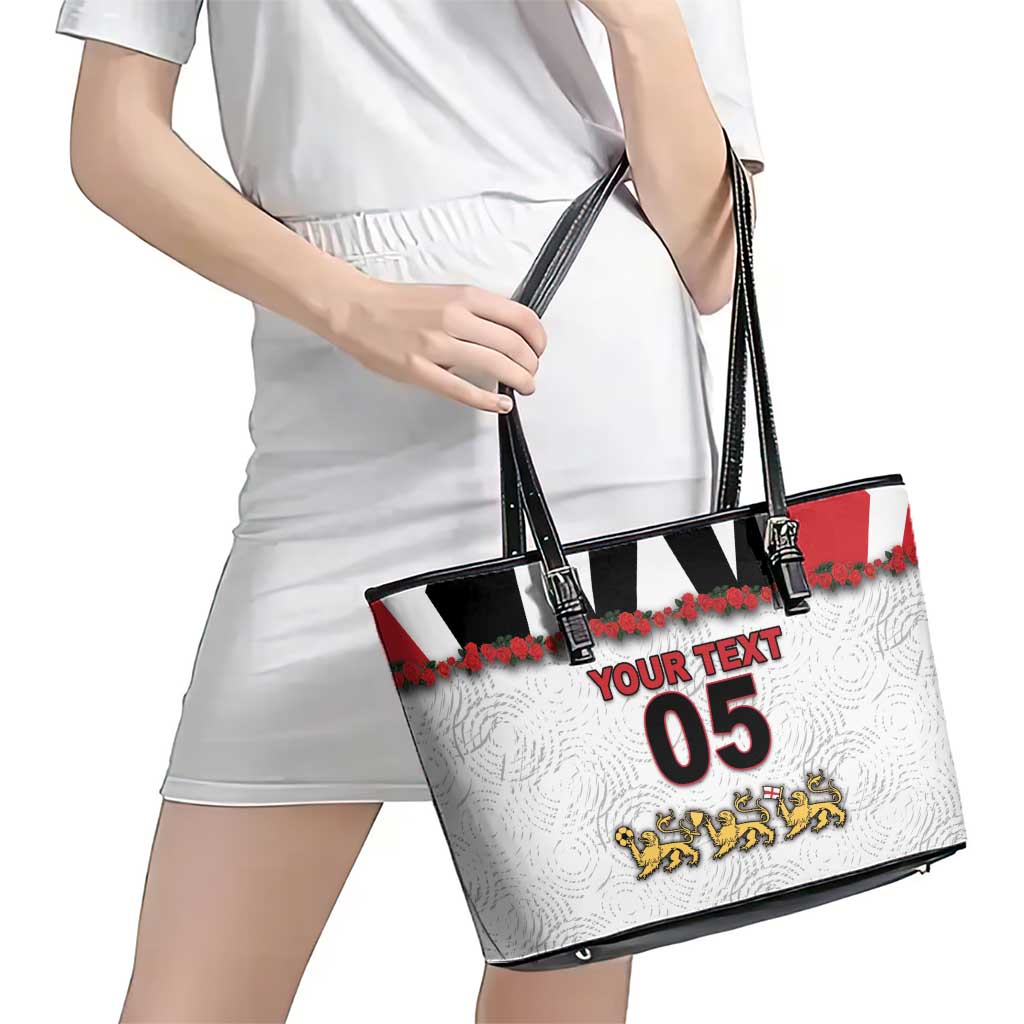 Custom England Football Leather Tote Bag Gold Lions And Minimalist Floral