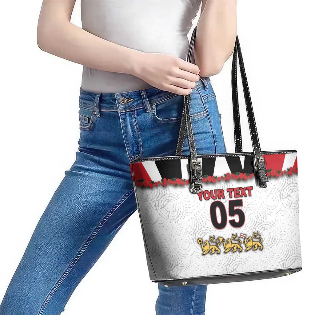 Custom England Football Leather Tote Bag Gold Lions And Minimalist Floral