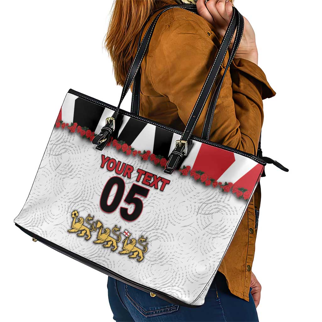 Custom England Football Leather Tote Bag Gold Lions And Minimalist Floral