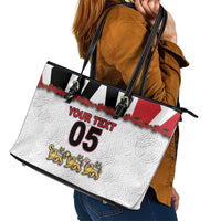 Custom England Football Leather Tote Bag Gold Lions And Minimalist Floral