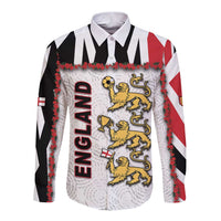 Custom England Football Long Sleeve Button Shirt Gold Lions And Minimalist Floral