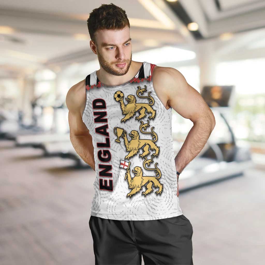 Custom England Football Men Tank Top Gold Lions And Minimalist Floral