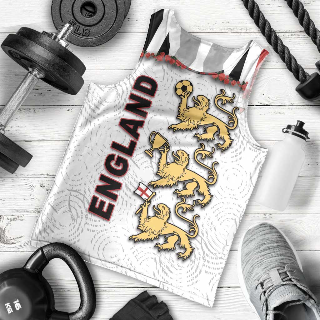 Custom England Football Men Tank Top Gold Lions And Minimalist Floral