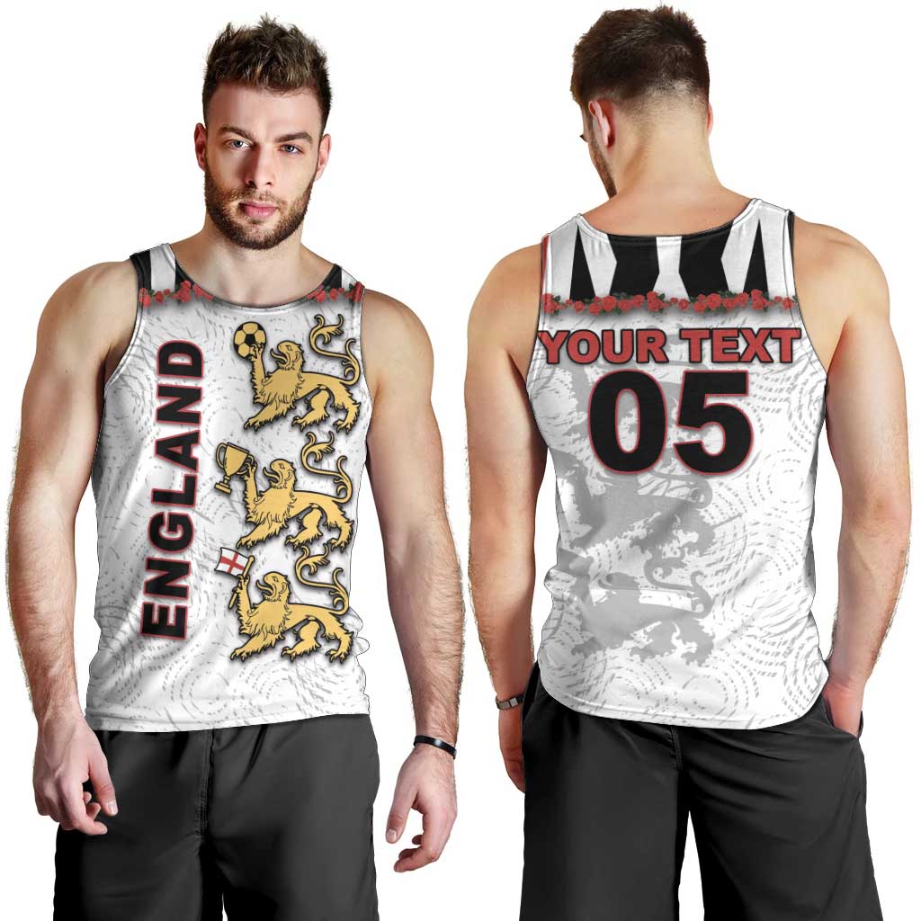 Custom England Football Men Tank Top Gold Lions And Minimalist Floral