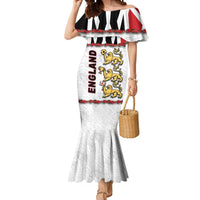 Custom England Football Mermaid Dress Gold Lions And Minimalist Floral