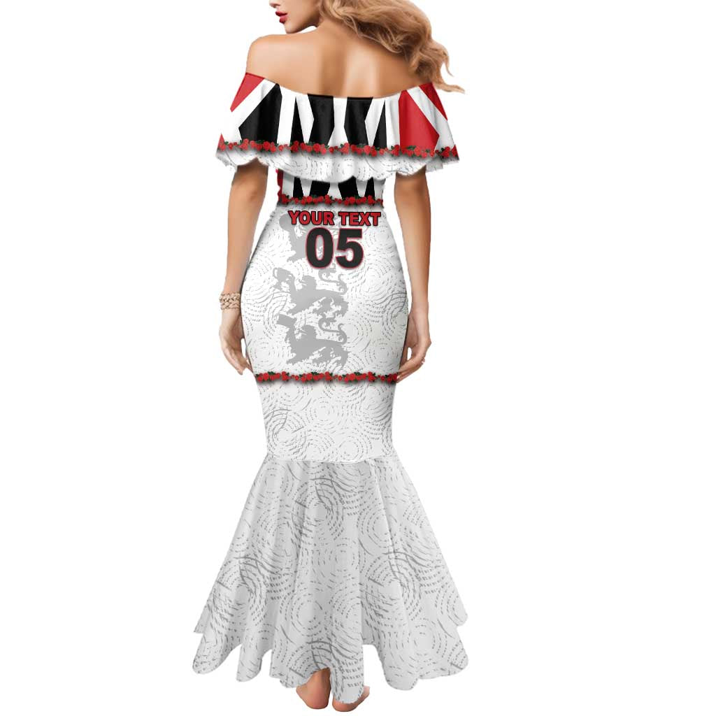 Custom England Football Mermaid Dress Gold Lions And Minimalist Floral