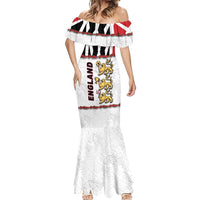 Custom England Football Mermaid Dress Gold Lions And Minimalist Floral
