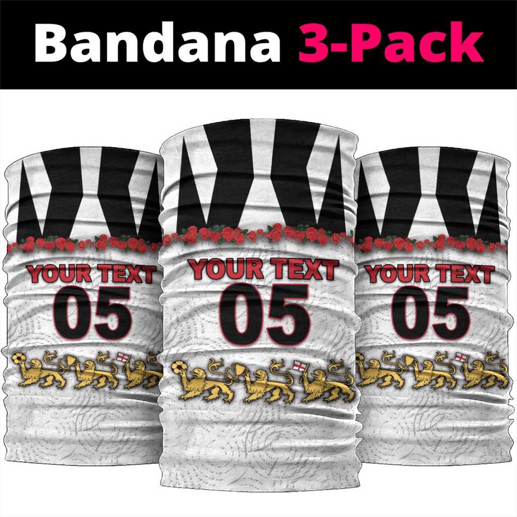 Custom England Football Neck Gaiter Gold Lions And Minimalist Floral