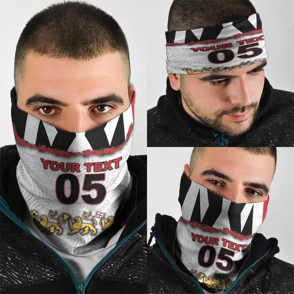 Custom England Football Neck Gaiter Gold Lions And Minimalist Floral