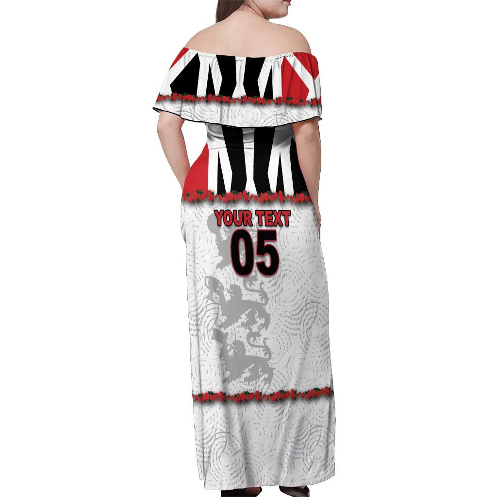 Custom England Football Off Shoulder Maxi Dress Gold Lions And Minimalist Floral