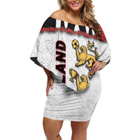Custom England Football Off Shoulder Short Dress Gold Lions And Minimalist Floral