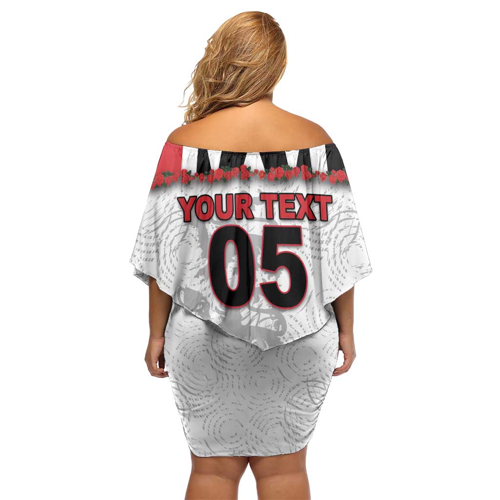 Custom England Football Off Shoulder Short Dress Gold Lions And Minimalist Floral