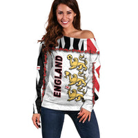 Custom England Football Off Shoulder Sweater Gold Lions And Minimalist Floral
