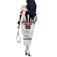 Custom England Football Off The Shoulder Long Sleeve Dress Gold Lions And Minimalist Floral