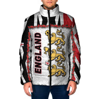 Custom England Football Padded Jacket Gold Lions And Minimalist Floral