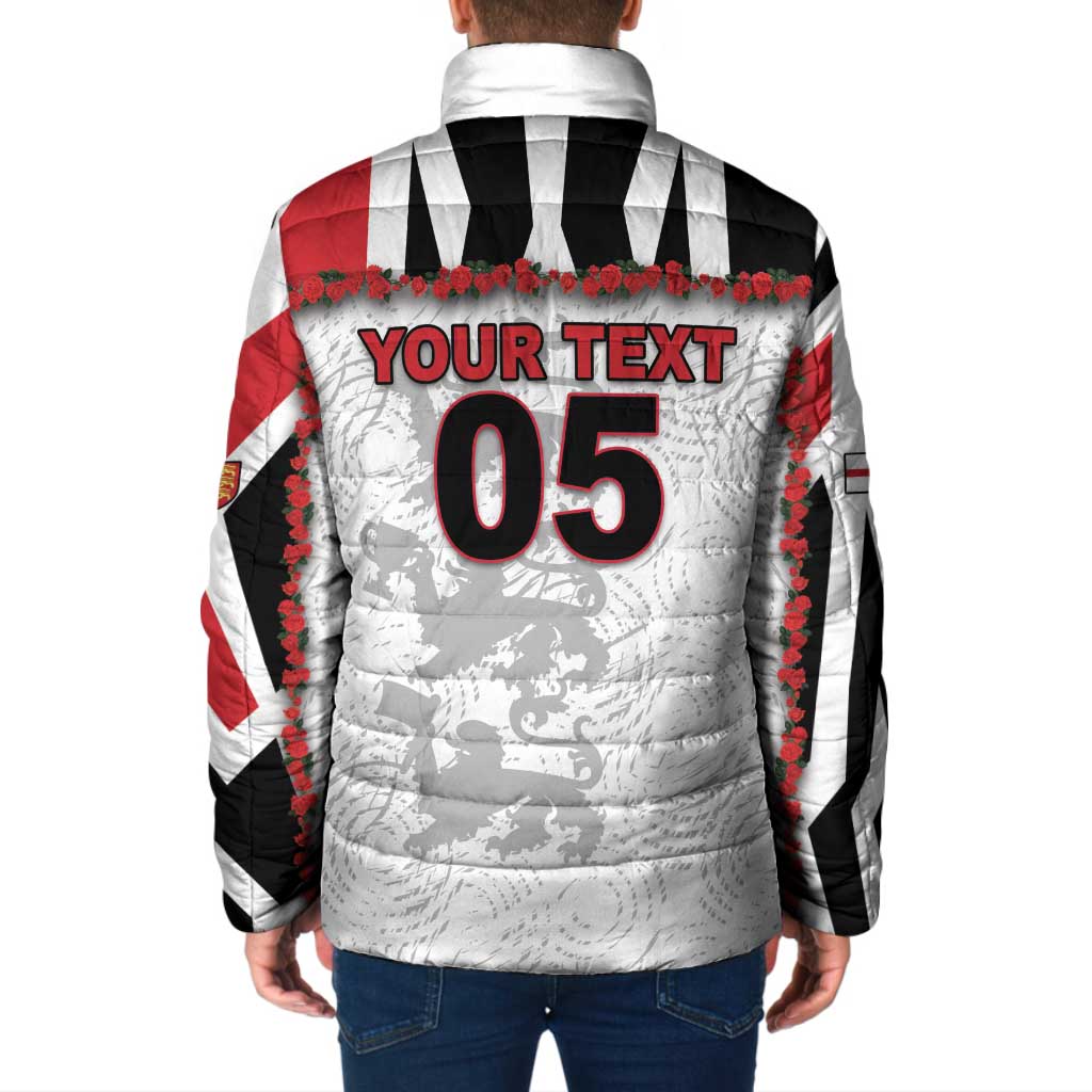 Custom England Football Padded Jacket Gold Lions And Minimalist Floral