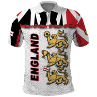 Custom England Football Polo Shirt Gold Lions And Minimalist Floral