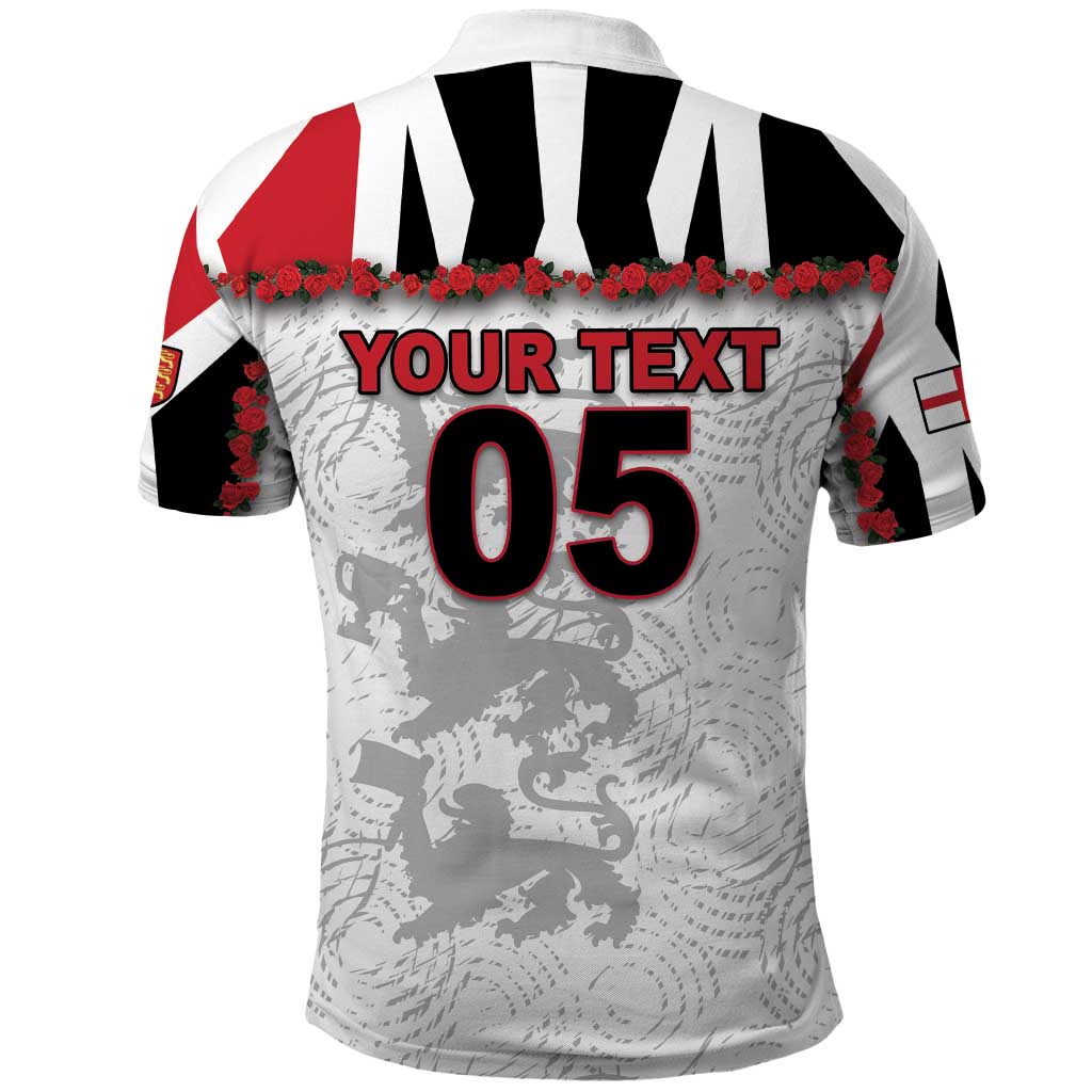 Custom England Football Polo Shirt Gold Lions And Minimalist Floral