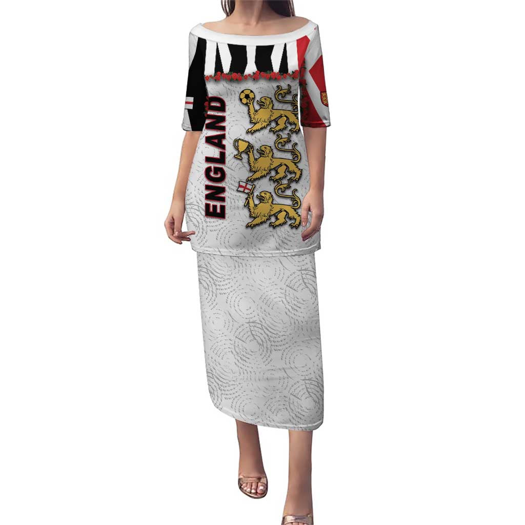 Custom England Football Puletasi Gold Lions And Minimalist Floral
