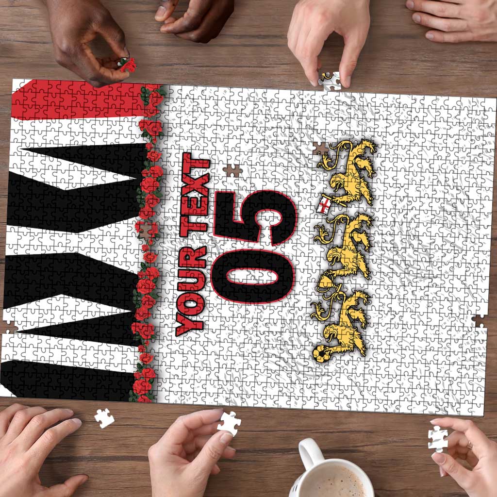 Custom England Football Puzzle Gold Lions And Minimalist Floral