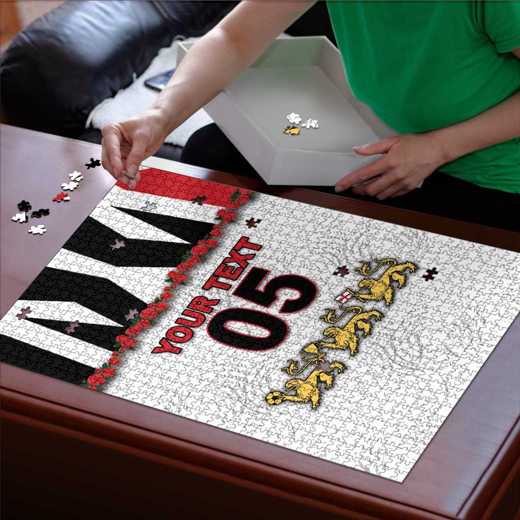 Custom England Football Puzzle Gold Lions And Minimalist Floral