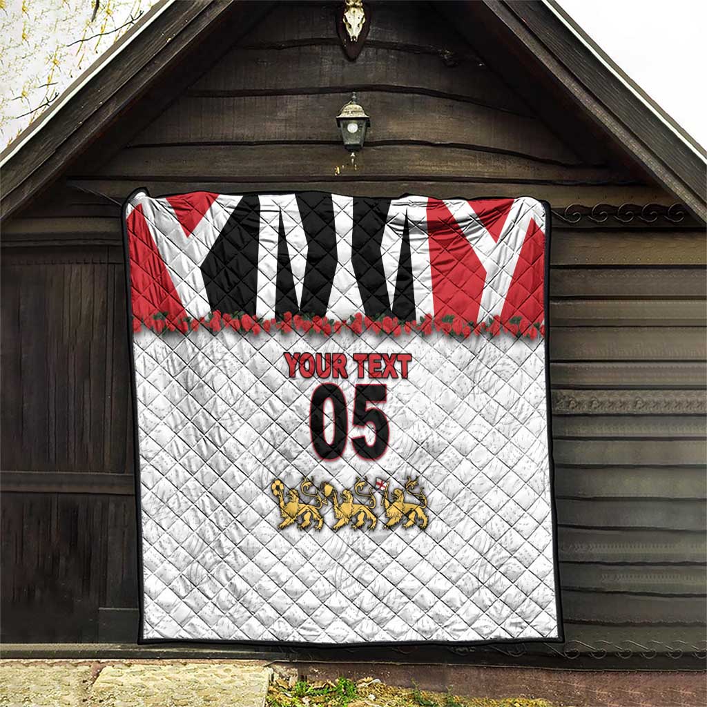 Custom England Football Quilt Gold Lions And Minimalist Floral