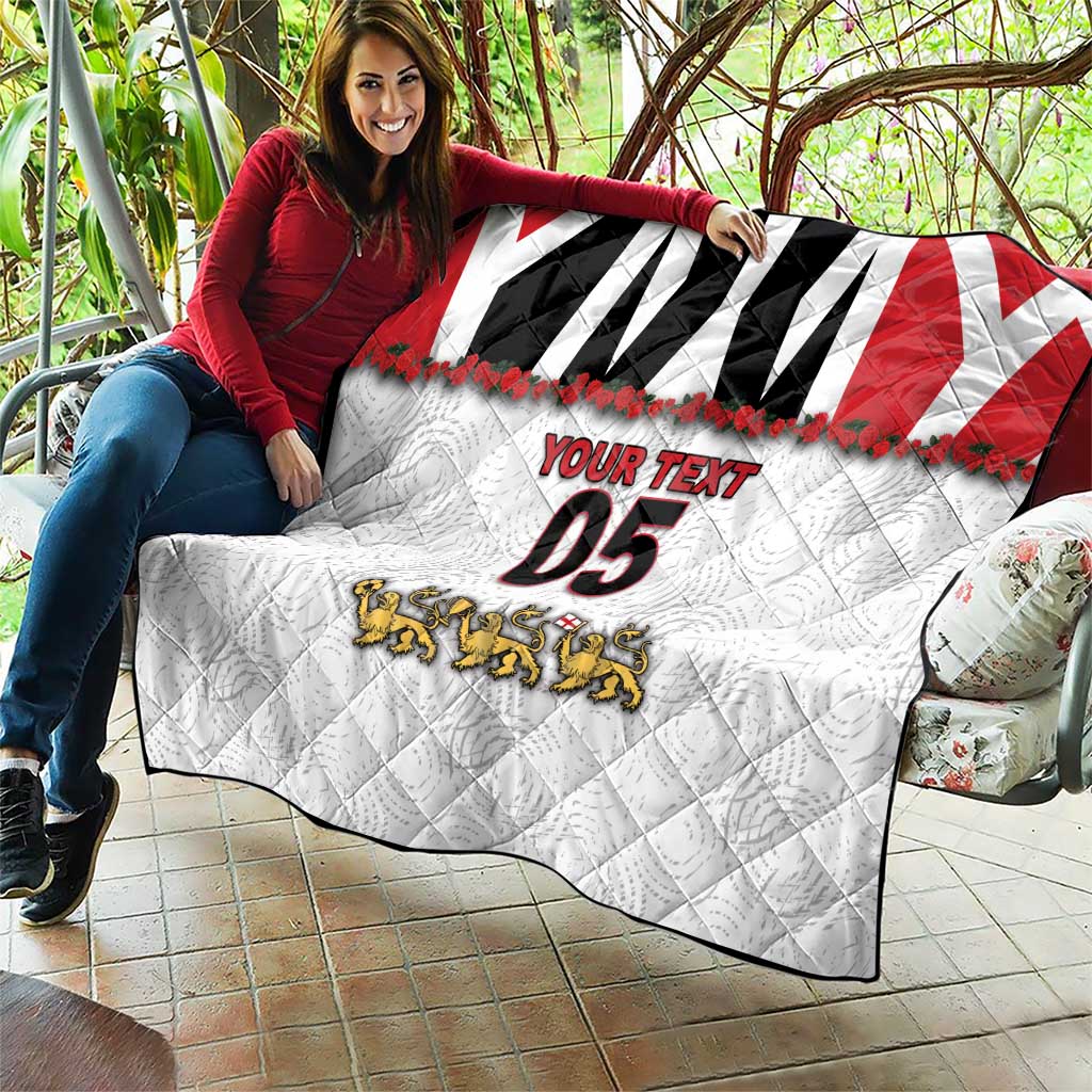 Custom England Football Quilt Gold Lions And Minimalist Floral