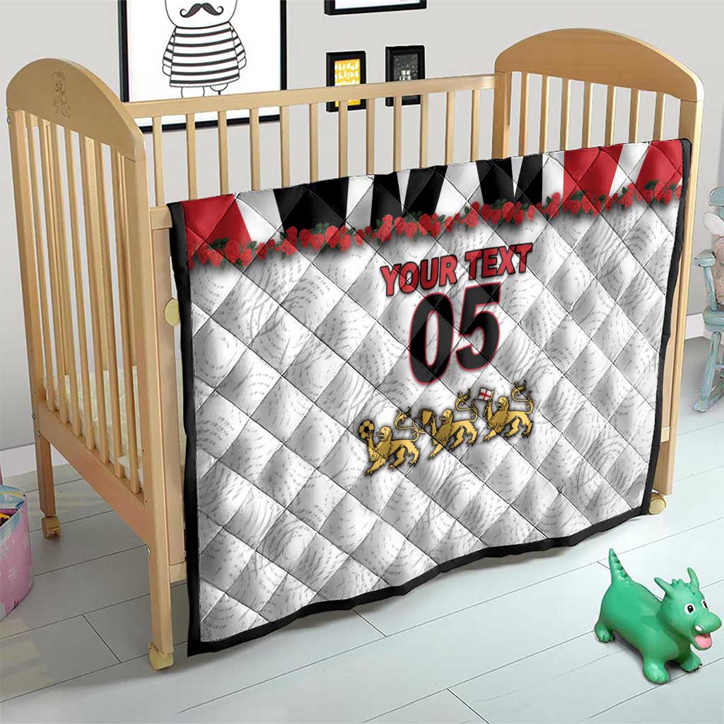 Custom England Football Quilt Gold Lions And Minimalist Floral
