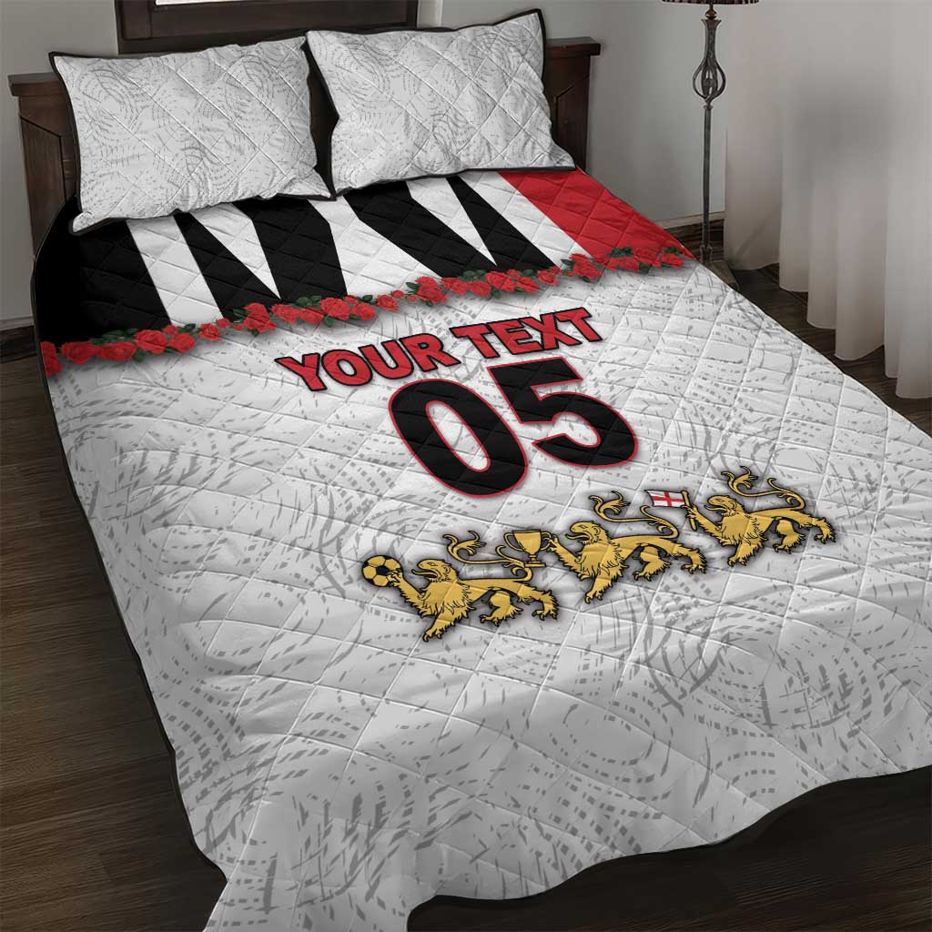 Custom England Football Quilt Bed Set Gold Lions And Minimalist Floral