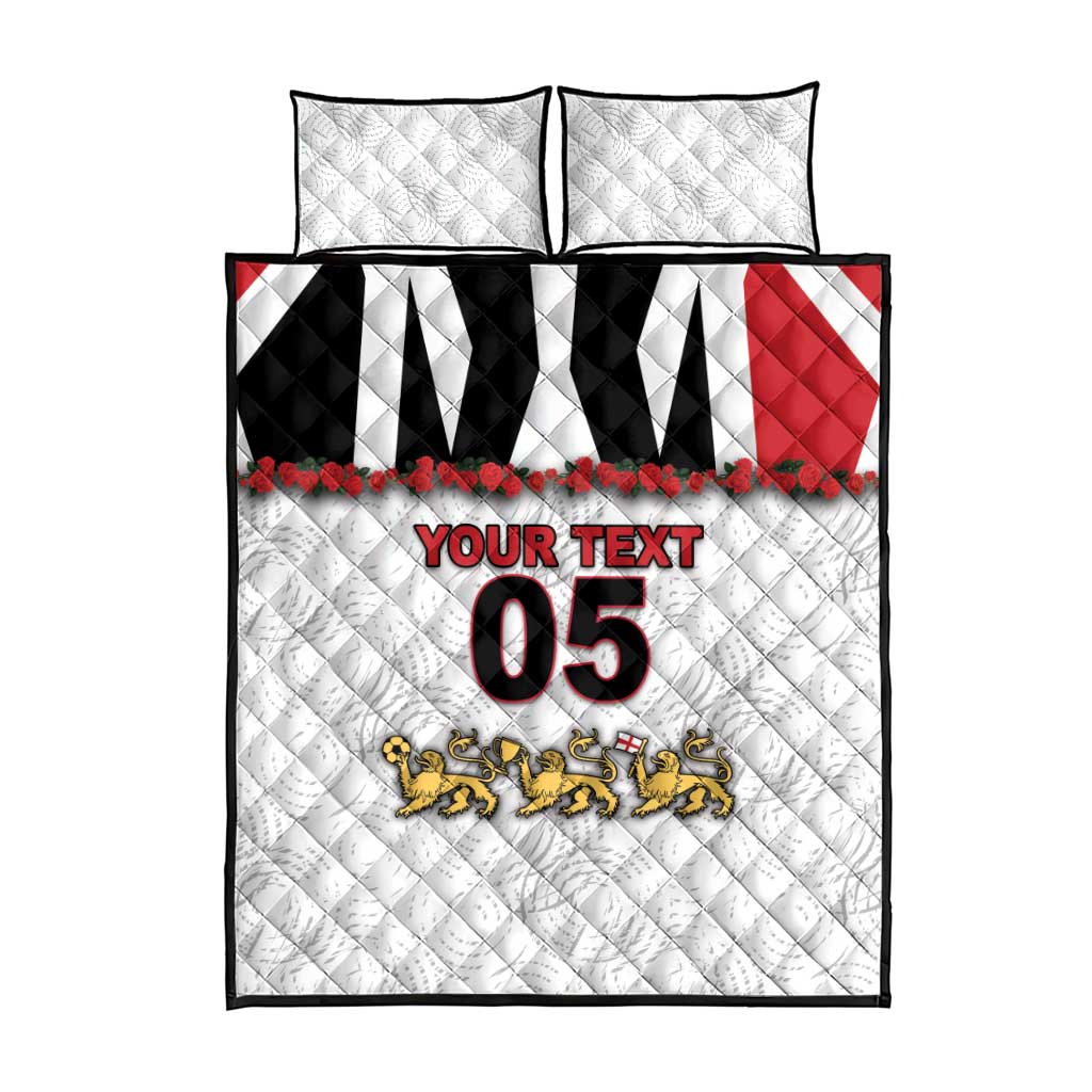 Custom England Football Quilt Bed Set Gold Lions And Minimalist Floral