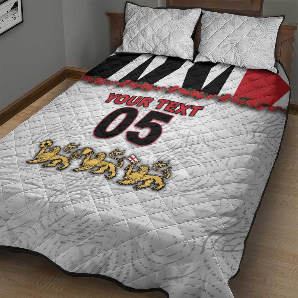 Custom England Football Quilt Bed Set Gold Lions And Minimalist Floral