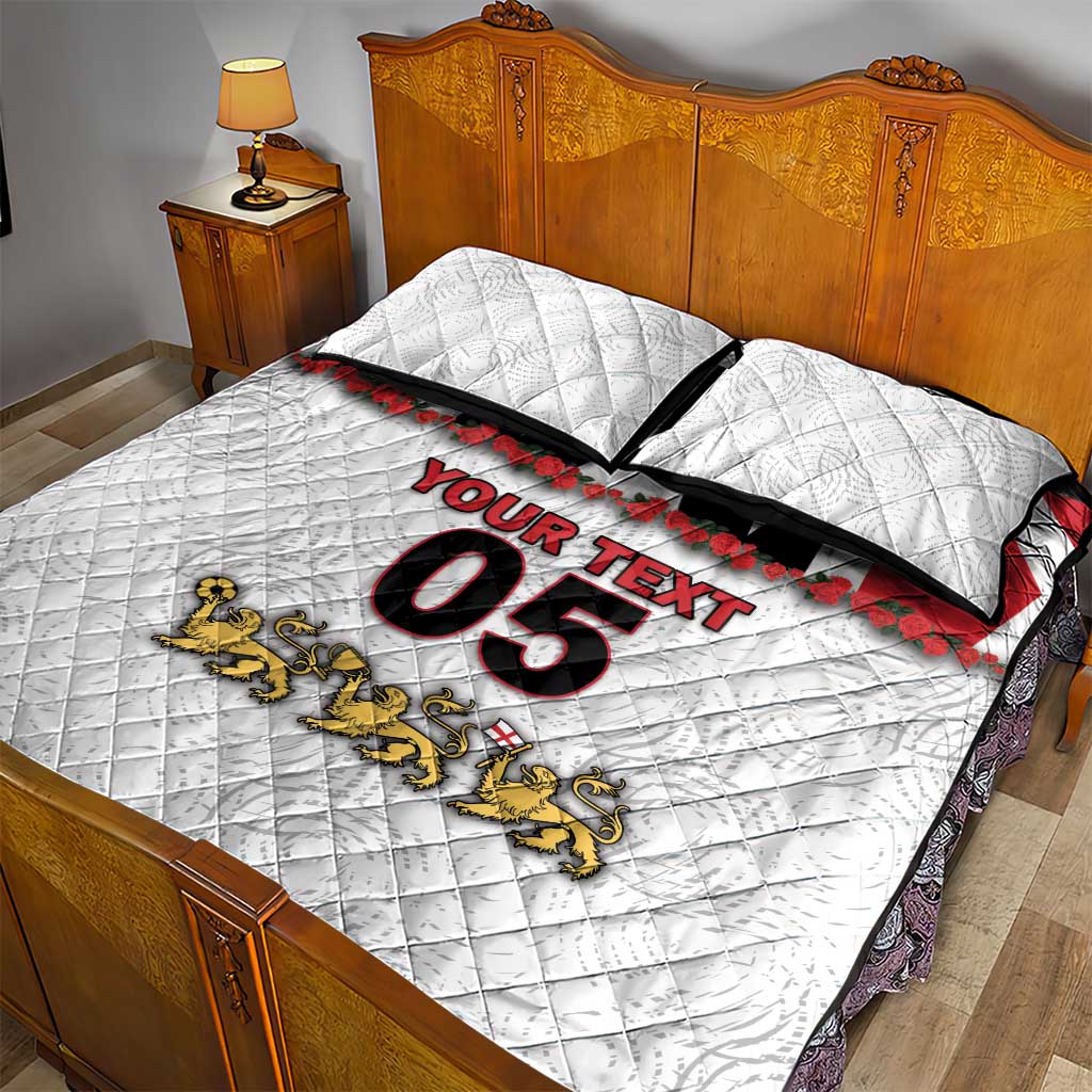 Custom England Football Quilt Bed Set Gold Lions And Minimalist Floral