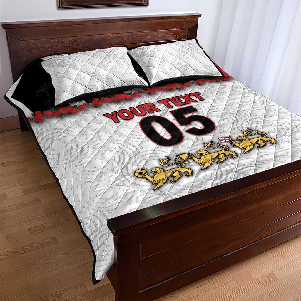 Custom England Football Quilt Bed Set Gold Lions And Minimalist Floral