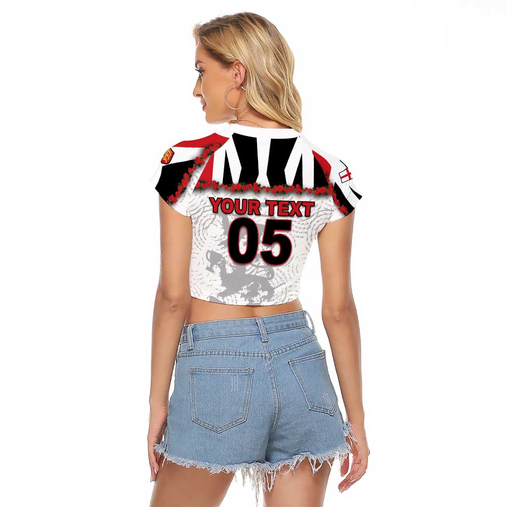 Custom England Football Raglan Cropped T Shirt Gold Lions And Minimalist Floral