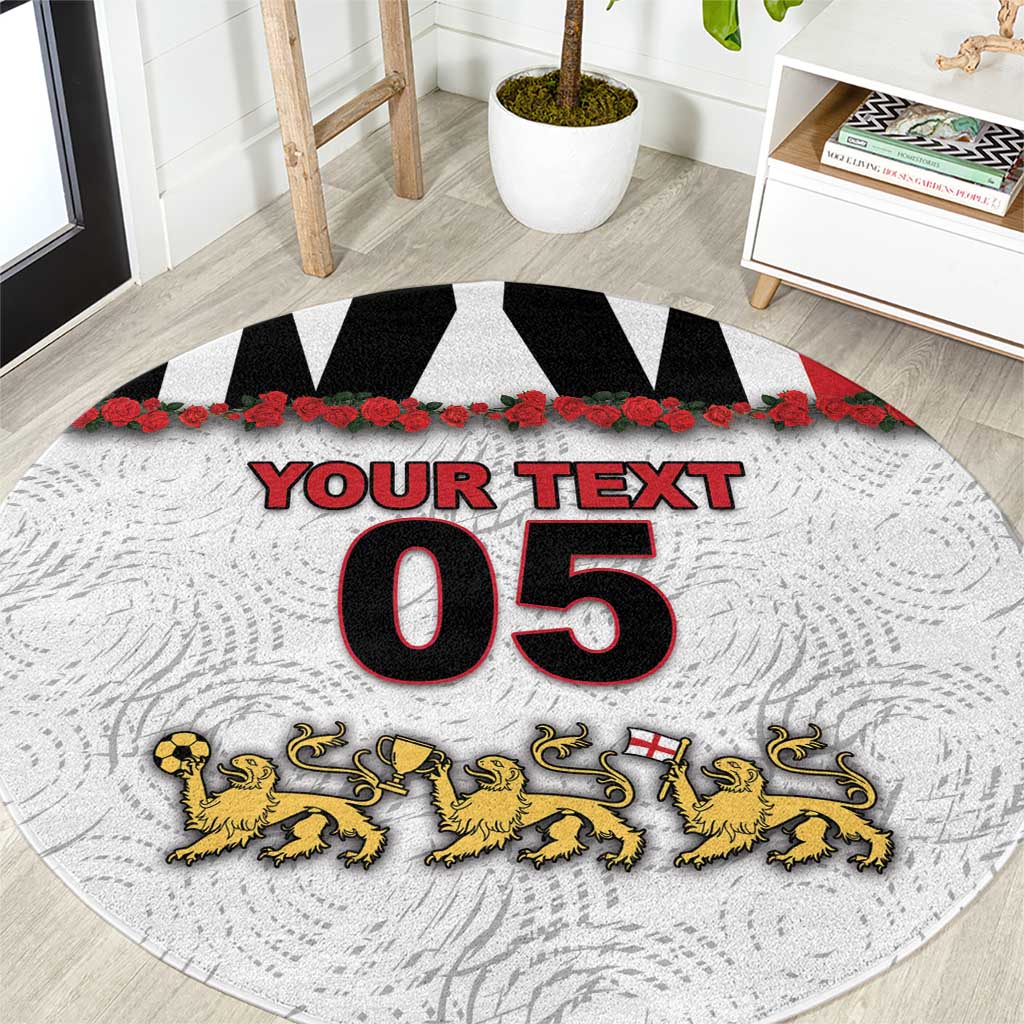 Custom England Football Round Carpet Gold Lions And Minimalist Floral