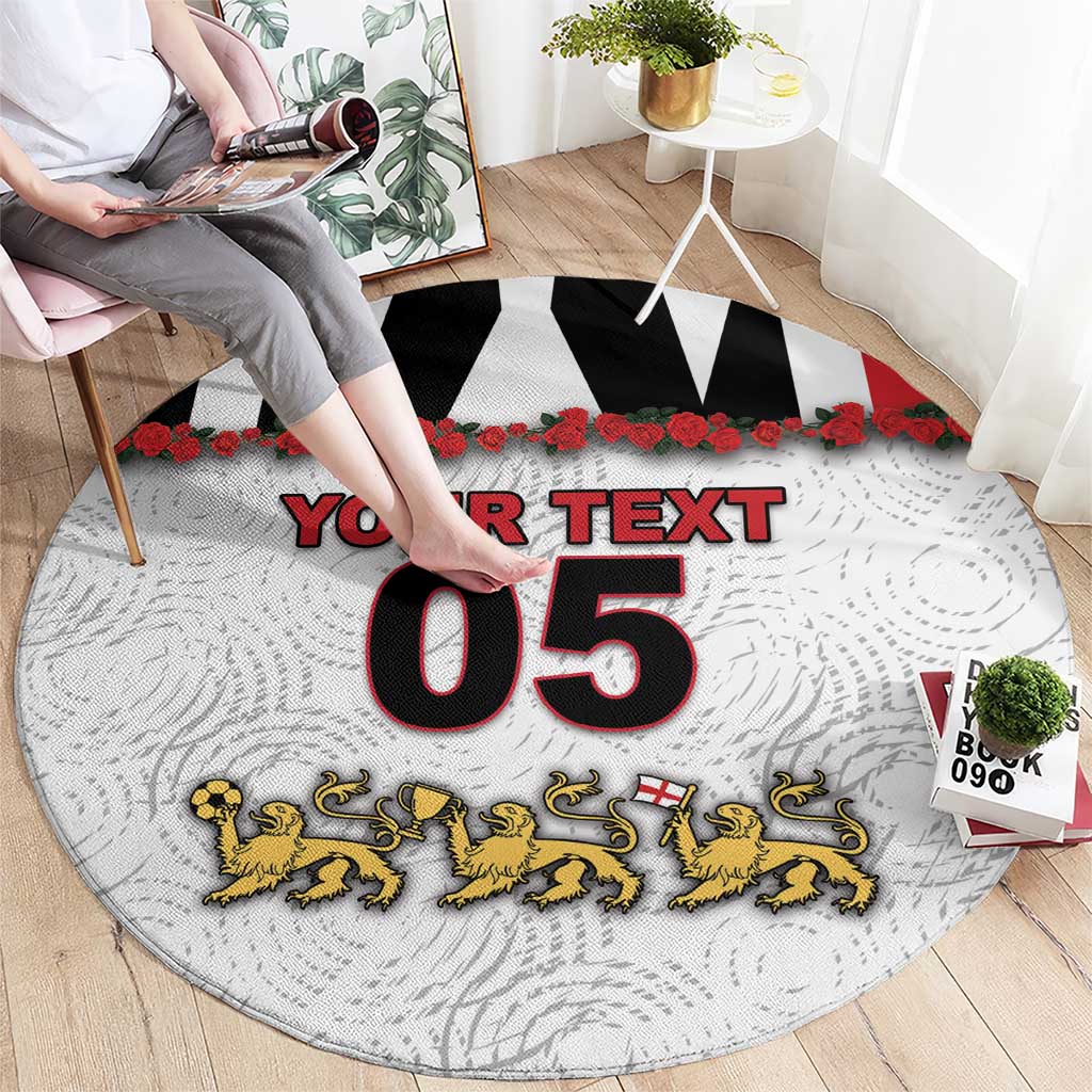Custom England Football Round Carpet Gold Lions And Minimalist Floral