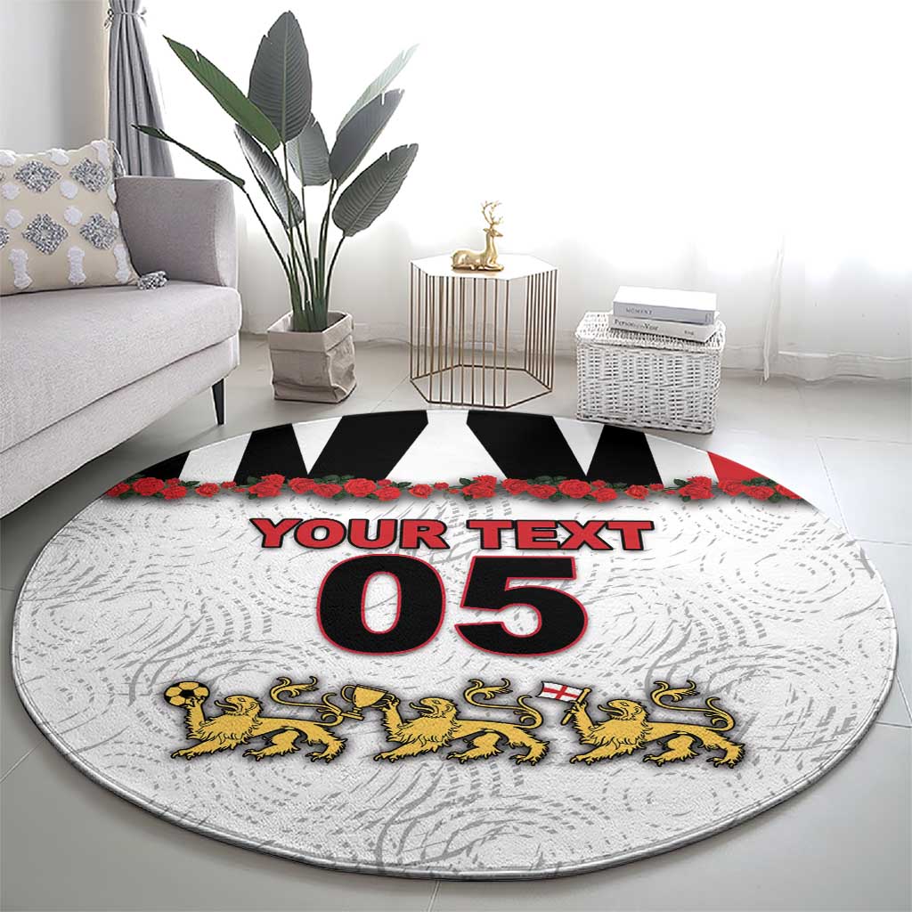 Custom England Football Round Carpet Gold Lions And Minimalist Floral